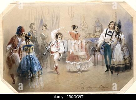 Eugène Charles François Guérard, Französisch, 181-66, Mazurka bei Mabille's, 1844, Watercolor, Gouache, Bleistift und schwarze Kreide auf Papier, Gesamt: 9 11/16 x 15 1/4 Zoll. (24,6 x 38,7 cm Stockfoto