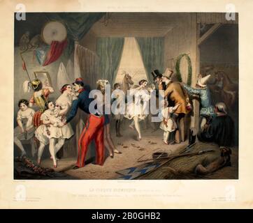 J. Bettannier, Französisch, aktiv im 19. Jahrhundert, Nach Teichel, Musée de Moeurs en Actions: Le Cirque Olympique (Les Filles de Vénus), 1800-1850, Chromolithograph auf Papier, Bild: 14 13 / 16 x 19 7/8 Zoll (37,6 x 50,5 cm Stockfoto