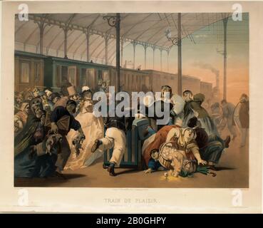 J. Bettannier, Französisch, aktiv im 19. Jahrhundert, Claude Régnier, (Französisch, aktiv zwischen den Jahren von 100-66), Train de plaisir, zwischen 100-1905, Chromolithograph auf Papier, Bild: 17 1/2 x 23 1/2 Zoll. (44,5 x 59,7 cm Stockfoto