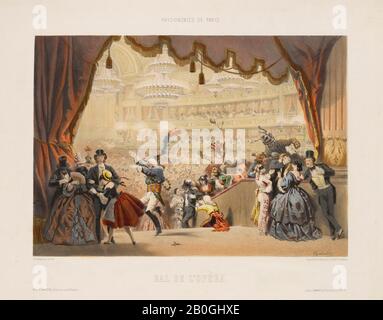 Eugène Charles François Guérard, Französisch, 181-66, Physionomies de Paris #9: Bal de l'Opéra, c 1857 Chromolithograph, teilweise handfarbig, auf Tauchtpapier, Bild: 11 11/16 x 16 3/4 Zoll. (29,7 x 42,5 cm Stockfoto