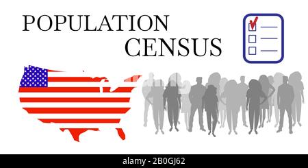 Bevölkerungszählung. Weißes Vektorbanner für Meinungsumfragen oder soziale Umfragen. Konzeptionelles Symbol der Online-Zählung von Bürgern. Stock Vektor