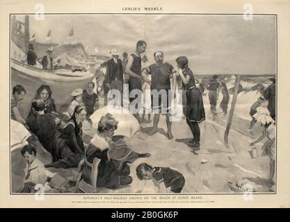 Charles T. Webber, amerikanisch, 18-1911, Halbtagsmenge am Strand von Coney Island am Samstag, 1901, Photogravure auf Papier, Bild: 13 7/16 x 19 7/8 Zoll (34,2 x 50,5 cm Stockfoto