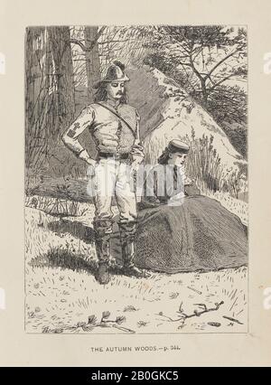 Nach Winslow Homer, amerikanisch, 186-1910, The Autumn Woods, Aus Surry of Eagle's-Nest, c Holzgravur auf beigefarbenem Taubenpapier, Bild: 4 3/16 x 3 1/2 Zoll (10,6 x 8,9 cm Stockfoto