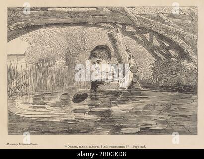 Nach Winslow Homer, amerikanisch, 186-1910, "Orrin, Make Haste, I am Perishing!", Aus Galaxy, Bd. 6, Aug., ab dem Jahr 1868, Holzgravur auf cremefarbenem Papier, Bild: 4 5/8 x 6 7/8 Zoll (11,8 x 17,5 cm Stockfoto