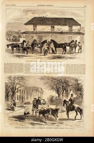 Theodore Russell Davis, amerikanisch, zwischen 1840 und 1894, Lewis E. Walker, (amerikanisch, ca. 1823-1880), Dem Stall des Weißen Hauses, und "Reb" und "Billy Button" Mit den Kindern des Präsidenten, 1869, Holzgravur auf Papier, Blatt: 15 7/8 x 10 7/8 Zoll (40,3 x 27,6 cm Stockfoto