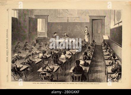 E. R. Morse, Amerikaner, 19. Jahrhundert, Boston, Mass.-Dressmaking Instruction in the Winthrop School-Girls Sketching from Diagrams, From Frank Leslie's Illustrated Newspaper, 1874, Wood Gravur on Paper, Image: 9 1/8 x 13 7/8 in. (23,1 x 35,3 cm Stockfoto