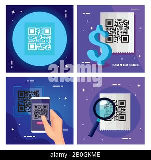 Poster mit qr-code und Symbolen festlegen Stock Vektor