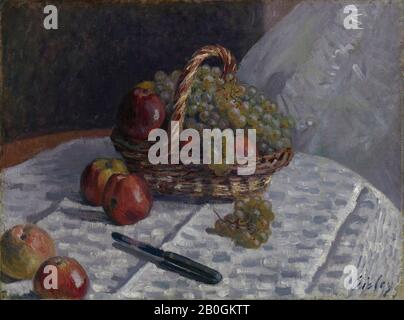 Alfred Sisley, Englisch, 1839-1899, Apples and Trauben in a Basket, c 88-81, Öl auf Leinwand, 18 1/8 x 24 Zoll (46 x 61 cm Stockfoto