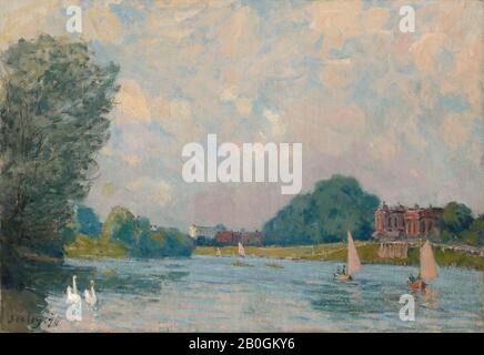 Alfred Sisley, Englisch, 1839-1899, Die Themse in Hampton Court, 1874, Öl auf Leinwand, 15 x 21 3/4 Zoll (38,1 x 55,2 cm Stockfoto