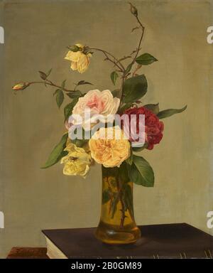 Imitator von Henri Fantin-Latour, Französisch, 186-1904/05, Roses in a Vase, Ende des 19. Jahrhunderts, Öl auf Leinwand, 17 3/4 x 14 9/16 Zoll. (45,1 x 37 cm Stockfoto