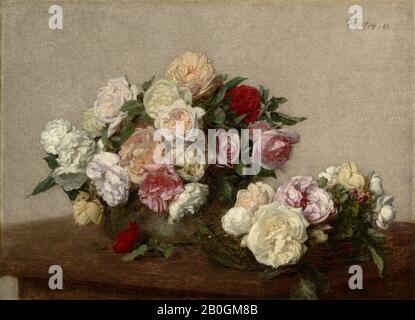 Henri Fantin-Latour, Französisch, 186-1904/05, Roses in a Bowl and Dish, 1885, Öl auf Leinwand, 18 1/16 x 24 13/16 in. (45,9 x 63 cm Stockfoto