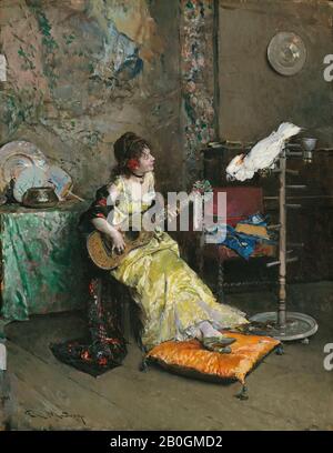 Raimundo de Madrazo y Garreta, Spanisch, zwischen den Jahren von 184-1920, Frau mit Papagei, ca. 1872 Öl auf Leinwand, 19 5/16 x 14 15/16 Zoll (49 x 38 cm Stockfoto