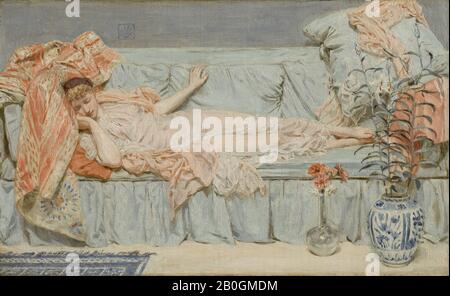 Albert Joseph Moore, Englisch, 181-1893, Liliies, 17601, Öl auf Leinwand, 11 11/16 x 18 7/8 Zoll. (29,7 x 47,9 cm Stockfoto