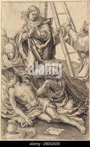 Nachdem Lucas van Leyden, Netherlandish, c 1494-1533, Kreuzabstieg, Gravur, Bild: 4 5/8 x 3 Zoll (11,7 x 7,6 cm Stockfoto