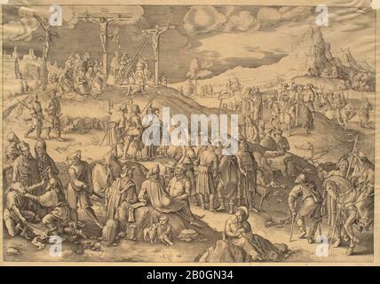 Nachdem Lucas van Leyden, Netherlandish, c 1494-1533, Golgotha, Gravur, Bild: 11 1/8 x 16 1/8 Zoll (28,2 x 41 cm Stockfoto