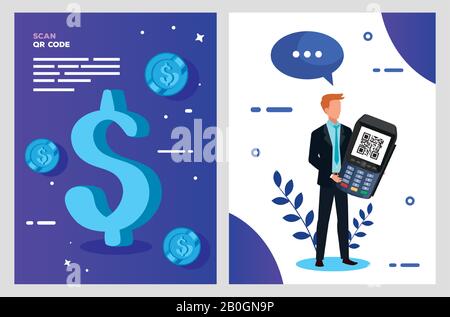 Poster mit qr-code und Symbolen festlegen Stock Vektor