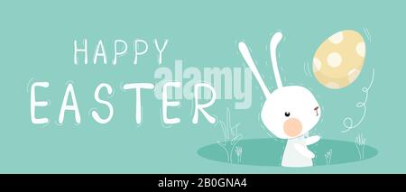 Happy Easter Banner, Kopfzeilendesign Mit Eiern Und Häschen Stock Vektor