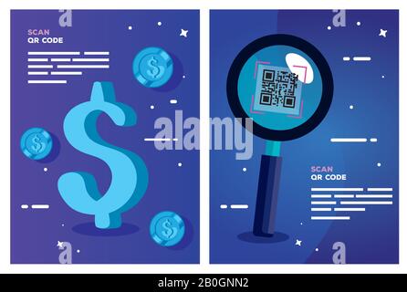 Poster mit qr-code und Symbolen festlegen Stock Vektor