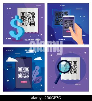 Poster mit qr-code und Symbolen festlegen Stock Vektor