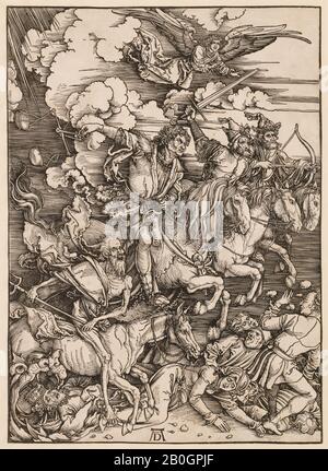 Albrecht Dürer, deutsch 1471-1528, Die Apokalypse: Die Vier Reiter, 1497-1498, Holzschnitt auf Papier, Bild: 15 3/8 x 11 Zoll. (39 x 28 cm Stockfoto