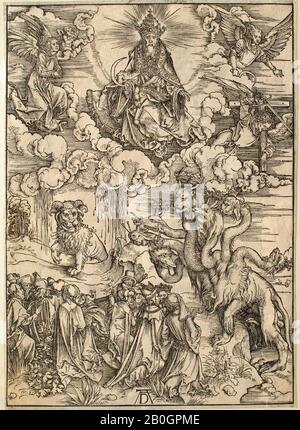 Albrecht Dürer, deutsch 1471-1528, Die Apokalypse: Die Bestie mit Zwei Hörnern Wie ein Lamm, 1496-1497, Holzschnitt auf Papier, Rand: 15 5/8 x 11 1/4 Zoll. (39,7 x 28,6 cm Stockfoto