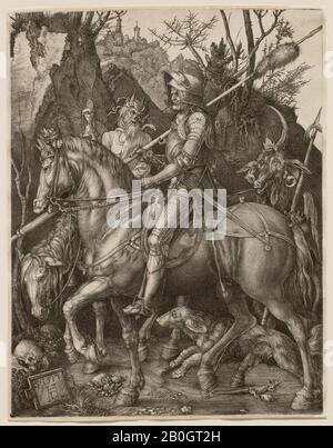 Albrecht Dürer, Deutsch, 1471-1528, Ritter, Tod und der Teufel, 1513, Gravur auf Papier, Bild: 9 5/8 x 7 3/8 Zoll. (24,4 x 18,7 cm Stockfoto