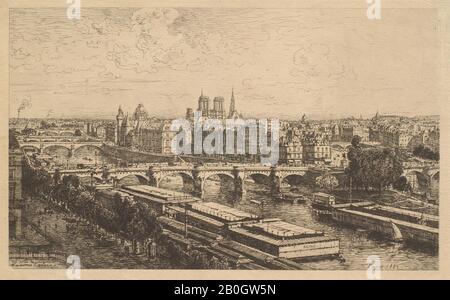 Maxime Lalanne, Französisch, 27-3, Blick auf Paris vom Louvre, 1882, Radierung auf verlegtem Papier, Bild: 6 5/8 x 10 7/8 Zoll. (16,8 x 27,7 cm Stockfoto