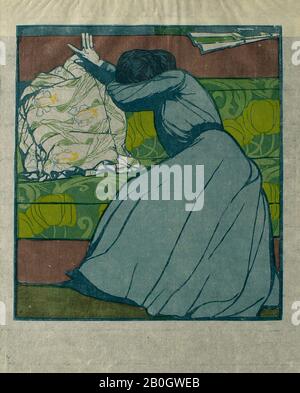 Max Kurzweil, Österreich, 1860-1916, der Polster (Das Kissen), 1903, Farbholzschnitt auf japanischem Papier, Gesamt: 1 9/16 x 11 7/8 Zoll. (4 x 30,2 cm Stockfoto