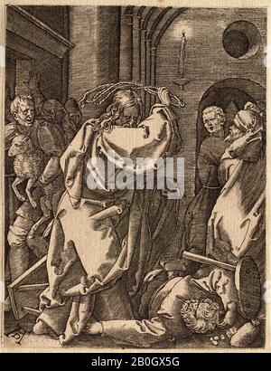 Unbekannt, Nach Albrecht Dürer (deutsch 1471-1528), Die Kleine Passion: Christus, Der Die Kaufleute aus dem Tempel treibt, Ende des 16. Jahrhunderts, Gravur auf Papier auf Papier, Bild: 4 15/16 x 3 13 / 16 Zoll. (12,5 x 9,7 cm Stockfoto