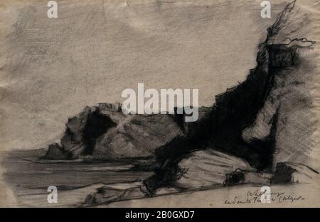 Albert Lebourg, Französisch, 1849-1928, Landschaft, 1872/76, schwarze Kreide auf hellbraunem Papier, Gesamt: 12 3/16 x 18 1/2 Zoll. (31 x 47 cm Stockfoto