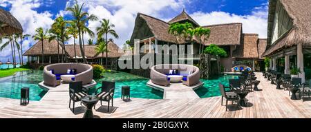 Luxusurlaub - Insel Mauritius. Herrliche Strandresorts im tropischen Paradies Stockfoto