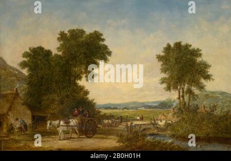 Alfred Vickers, Englisch, zwischen 17117-1865, Bewaldete Landschaft Mit Figuren in einem Karre, ca. 1855, Öl auf Leinwand, 24 7/8 x 36 3/4 Zoll (63,2 x 93,3 cm Stockfoto