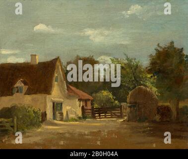 Lionel Bicknell Constable, Englisch, 18-188-186, Cottage, c 1850, Öl auf Holzfaserplatte, auf Leinwand montiert, 8 7/8 x 11 1/8 Zoll (22,5 x 28,3 cm Stockfoto