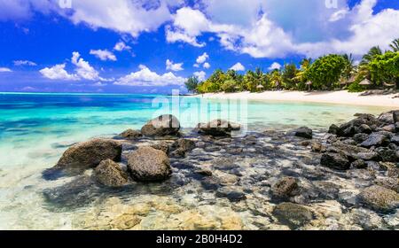 Luxusresorts und schöne Strände der Insel Mauritius. Tropische Feiertage Stockfoto