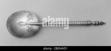 Baluster TOP-Löffel, Französisch oder Flämisch, 17. Jahrhundert, Französisch oder Flämisch, Silber, Länge: 5 7/8 Zoll (14,9 cm), Metalwork-Silber Stockfoto