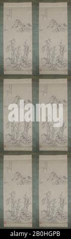 Qi Zhijia, Pavillon unter Winterlichen Bäumen nach Ni Zan, China, Qing-Dynastie (1644-1911), Qi Zhijia (Chinesisch, ca. 1595-ca. 1670), 1661, China, Hängende Schriftrolle; Tinte auf Papier, 45 5/8 x 20 Zoll. (116 x 50,8 cm), Gemälde Stockfoto