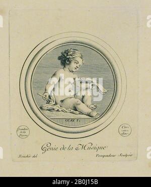 Madame la Marquise de Pompadour, Genie de la Musique, Madame la Marquise de Pompadour (Französisch, Paris 1721-1764 Versailles), Nach François Boucher (Französisch, Paris 1703-1770 Paris), 18. Jahrhundert, Radierung, Blatt: 8 9/16 x 6 5/8 Zoll (21,7 x 16,9 cm), Platte: 5 1/16 x 4 3/16 Zoll (12,8 x 10,6 cm), Ausdrucke Stockfoto