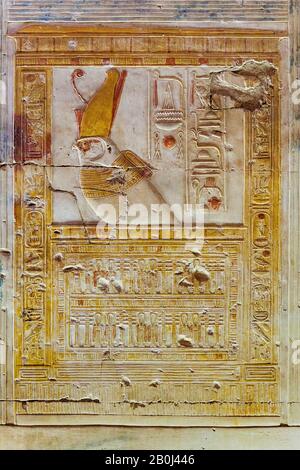 Bas-Relief von Horus im Tempel von Seti I, Abydos Stockfoto