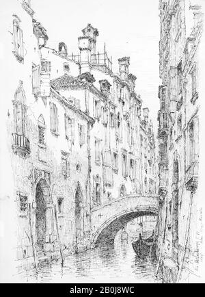 Andrew Fisher Bunner, Rio della Verona, Venice, American, Andrew Fisher Bunner (51-1897), 1885, American, Black Ink and Graphit Traces on off-White Wove paper, 13 x 9 13/16 in. (33 x 24,9 cm), Zeichnungen Stockfoto