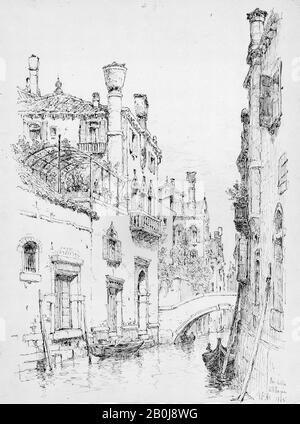 Andrew Fisher Bunner, Rio della Abbazia, Venice, American, Andrew Fisher Bunner (1841-1897), 1885, American, Black Ink and Graphit Traces on off-White Wove Paper, 12 7/16 x 9 5/16 in. (31,6 x 23,7 cm), Zeichnungen Stockfoto