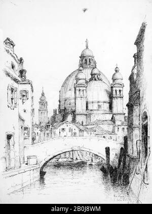 Andrew Fisher Bunner, Rio Santa Croce e Santa Maria della Salute, Venice, American, Andrew Fisher Bunner (51-1897), 1883, American, Black Ink and Graphit Traces on off-White Wove Paper, 13 x 9 11/16 in. (33 x 24,6 cm), Zeichnungen Stockfoto