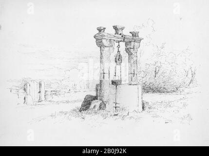 Andrew Fisher Bunner, Sketch of a Well, Roden Thor, Deutschland, Amerikaner, Andrew Fisher Bunner (51-1897), 1876, amerikanische, schwarze Tinte auf leichtem Buff-Wove-Papier, 9 11/16 x 13 1/8 Zoll. (24,6 x 33,3 cm), Zeichnungen Stockfoto