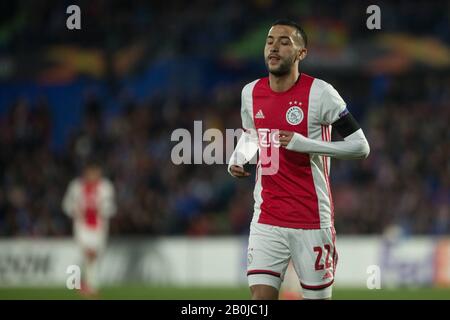 Madrid, Spanien. Februar 2020. HAKIM ZIYECH WÄHREND DES SPIELS GETAFE GEGEN AJAX AMSTERDAM, UEFA EUROPA LEAGUE BEI ALFONSO PEREZ COLISEUM. Donnerstag, 20. FEBRUAR 2020 Kredit: Cordon PRESS/Alamy Live News Stockfoto