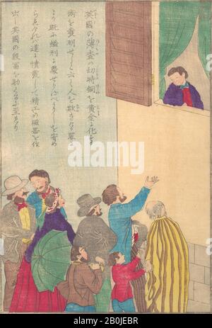 筆者不詳, Das Leben der Großen Menschen des Abendlandes (Taisei ijin den): Johann Friedrich Böttger (1682-1719), Japan, Meiji-Zeit (221-1912), 筆者不詳, Ca. 1870, Japan, Polychrome Holzblockdruck; Tinte und Farbe auf Papier, Bild: 13 3/4 x 9 1/4 Zoll (34,9 x 23,5 cm), Ausdrucke Stockfoto