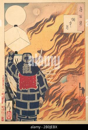 Tsukioka Yoshitoshi, Mond in der Flame aus der Serie Einhundert Bilder des Mondes (Tsuki hyaku sugata-enchūgetsu), Japan, Meiji-Zeit (28-1912), Tsukioka Yoshitoshi (Japanisch, 1839-1892), Februar, 1886, Japan, Polychrom-Holzblockdruck; Tinte und Farbe auf Papier, Bild: 14 x 9 3/8 in. (35,6 x 23,8 cm), Ausdrucke Stockfoto