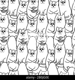 Nahtloses Muster mit lustigen handgezeichneten Katzen. Tiervektorillustration mit adligen Kätzchen. Abbaubarer Hintergrund für Ihr Gewebe, Textildesign, z. Stock Vektor