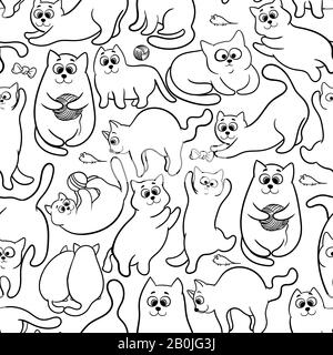 Nahtloses Muster mit lustigen handgezeichneten Katzen. Tiervektorillustration mit adligen Kätzchen. Abbaubarer Hintergrund für Ihr Gewebe, Textildesign, z. Stock Vektor
