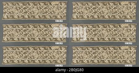 Streifen, Italienisch, 16. Jahrhundert, Italienisch, Gesticktes Netz, L. 8 3/4 x W. 2 1/2 Zoll, 22,2 x 6,4 cm, Textil-Schnürsenkel Stockfoto