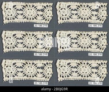 Einfügung, Italienisch, 16. Jahrhundert, Italienisch, Spitze Aus Spulen, L. 4 x W. 1 3/4 Zoll (10,2 x 4,4 cm), Textil-Schnürsenkel Stockfoto