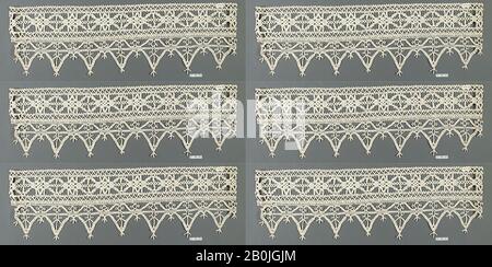 Kanten und Einfügung, Italienisch, Venedig, 16. Jahrhundert, Italienisch, Venedig, Spitze Mit Spulen, 15,2 x 48,3 cm (6 x W), Textil-Schnürsenkel Stockfoto